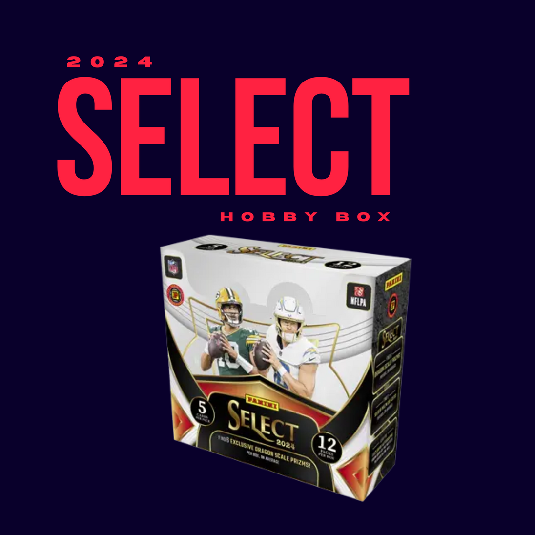 The 2024 Panini Select International Football Hobby Box by CardChasers MTL showcases two football players on a dark box with bold red text—an ideal pick for international football collectors.