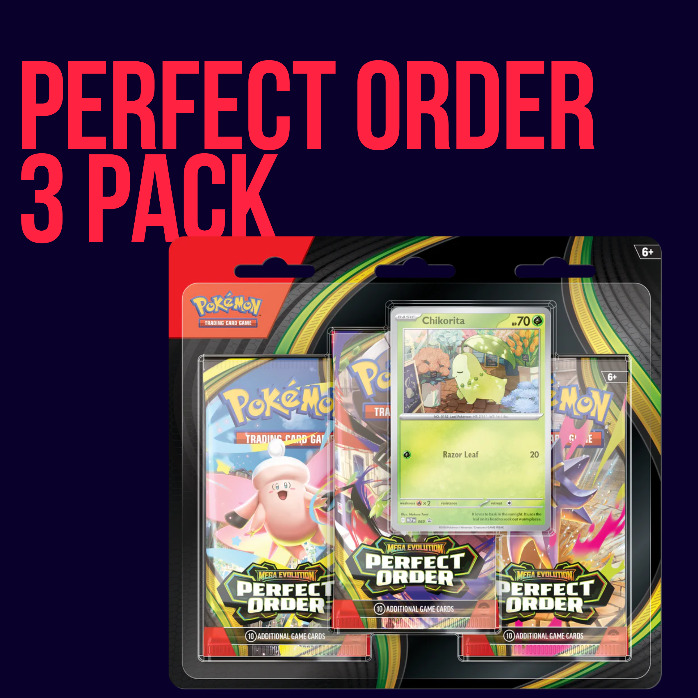 Pokemon TCG Mega Evolution Perfect Order 3 Pack - Chikorita