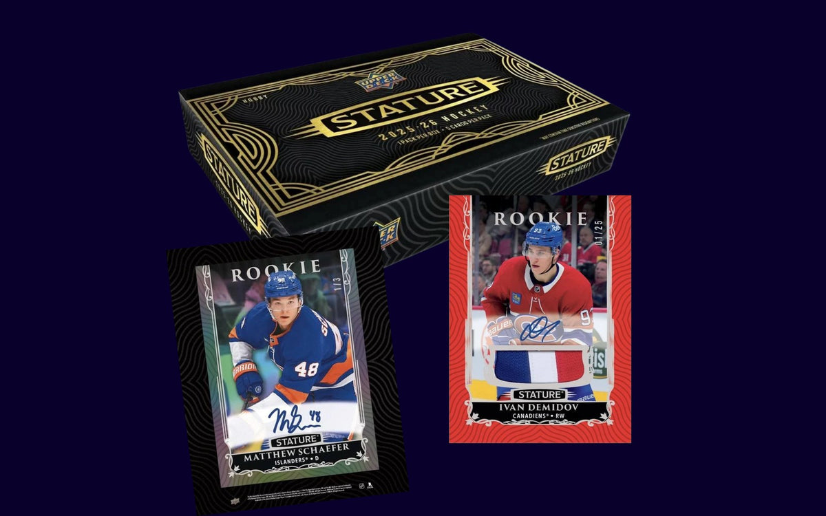 2025-26 Upper Deck Stature Hobby Box with Matthew Schaefer and Ivan Demidov rookie autograph cards